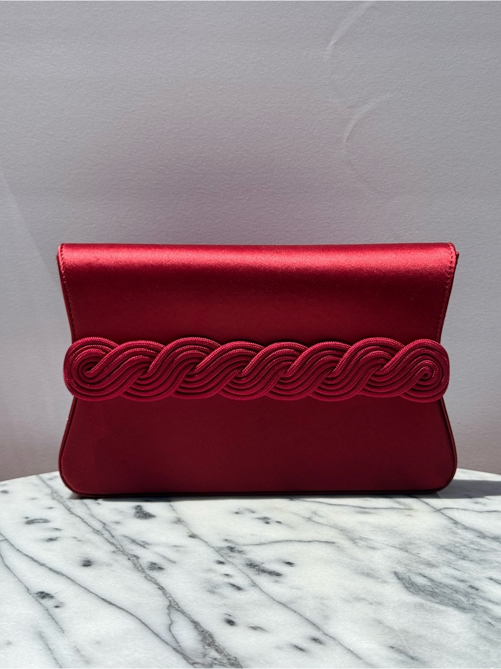 Destree Red Satin Knotted Accent Evening Clutch - Picture 2 of 9